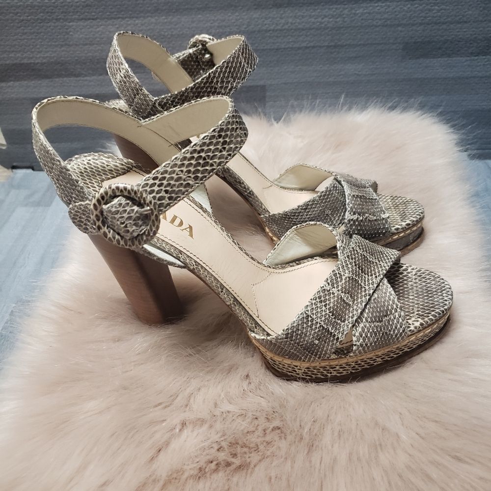 Prada Crisscross Snakeskin  Sandal